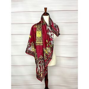 Renaissance Ethiopia Hand Rolled Silk Scarf Wine Gold Ethiopian Cross Print